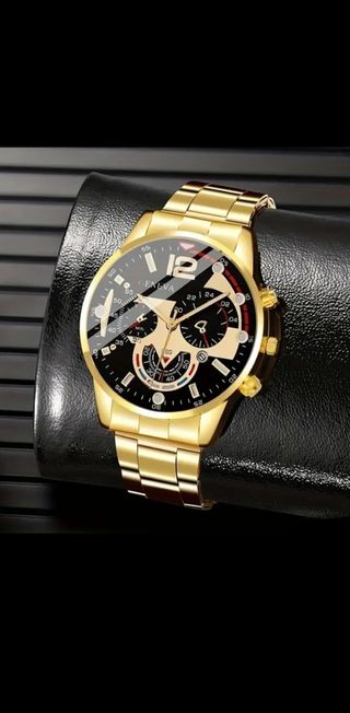 3 Relojes Geneva Acero Inoxidable Negro Dorado