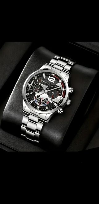 3 Relojes Geneva Acero Inoxidable Negro Dorado