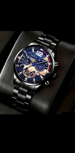 3 Relojes Geneva Acero Inoxidable Negro Dorado