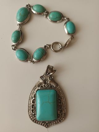 Conjunto Vintage Colgante y Pulsera Turquesa