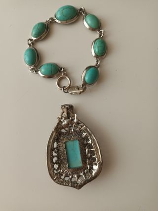 Conjunto Vintage Colgante y Pulsera Turquesa