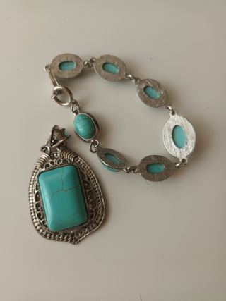 Conjunto Vintage Colgante y Pulsera Turquesa