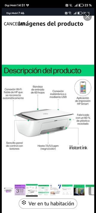 Impresora HP Wi-Fi con App Smart