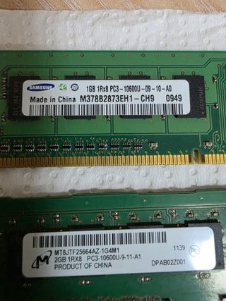 LOTE 5 MEMORIAS RAM - PC3 - TOTAL 9 GB