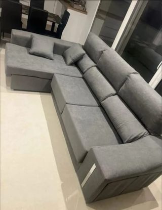 Sofá cheslongue gris tela