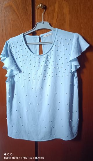 Blusa SWEET LADY azul con perlitas. Talla L/XL