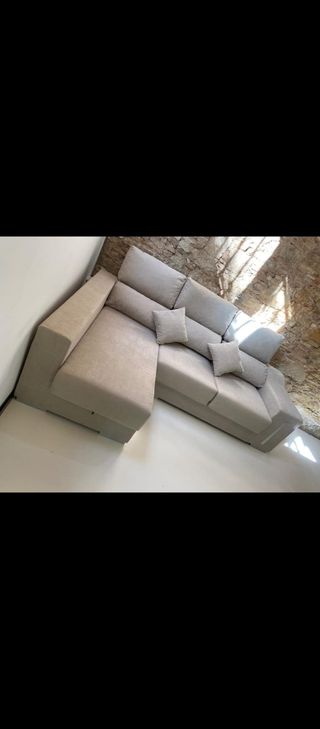 Sofá cheslongue beige tela