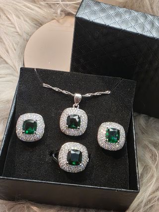 Conjunto Joyería Esmeralda Plata