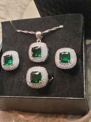 Conjunto Joyería Esmeralda Plata