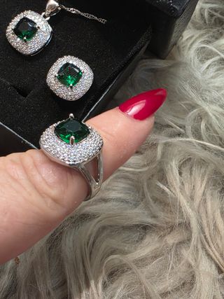 Conjunto Joyería Esmeralda Plata