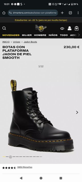 Botas Dr. Martens Jadon Piel Negra