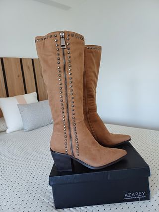 Botas cowboy piel mujer taupe T-37