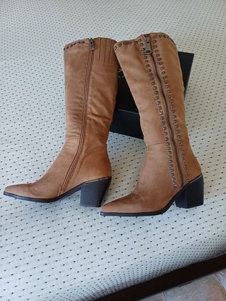 Botas cowboy piel mujer taupe T-37