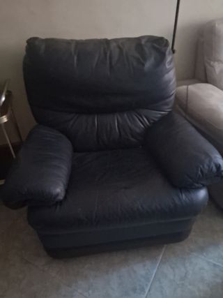 Sillón reclinable de piel negro base giratoria 