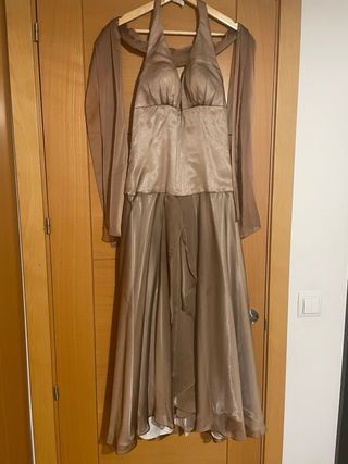 Vestido midi marrón y dorado