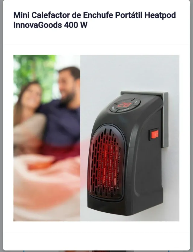 Calefactor Portátil 400 W Bajo Consumo 
Calienta