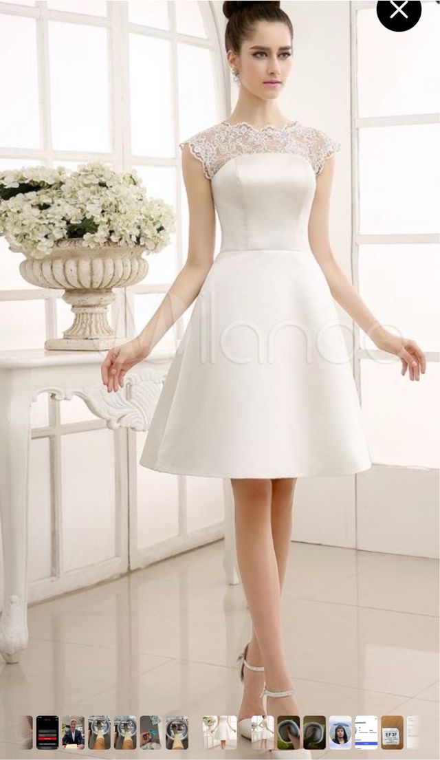 Vestido de Novia Corto Talla M Encaje y Satén