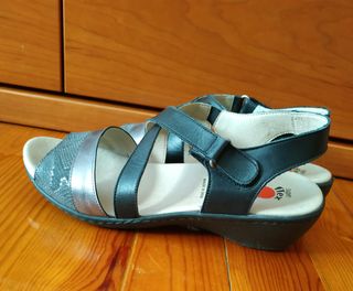 Sandalias Noton Piel Negro/Plata