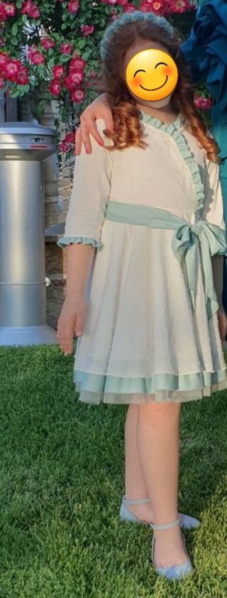 Vestido niña ceremonia blanco y verde agua