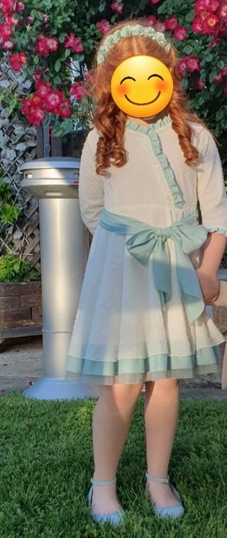 Vestido niña ceremonia blanco y verde agua