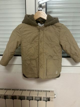 Cazadora niño beige con capucha marrón talla 3/4