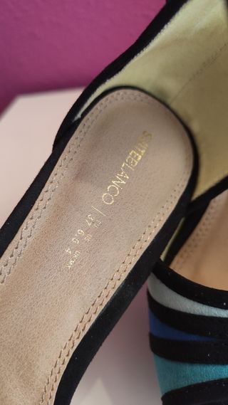 Sandalias tacón multicolor azul y turquesa