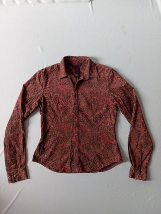 Camisa vintage mujer paisley marrón y rojo