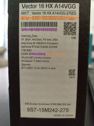 MSI 16"/ i9 14900HX/ RTX 4070/ 64 GB 4800Mhz/ 1 TB