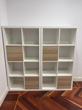 Estanterías modulares blancas y madera x2