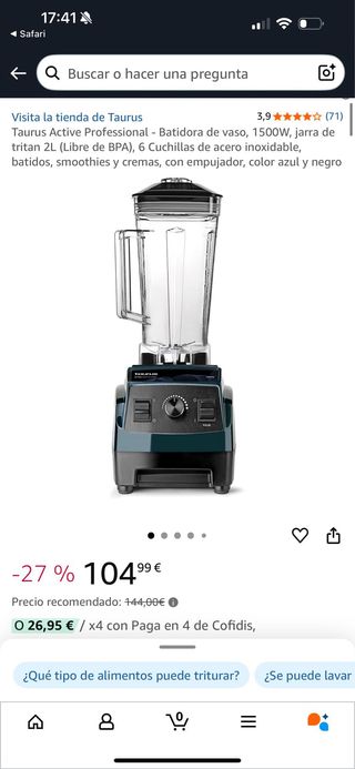 Batidora Vaso Taurus Active Professional 2L -1500W