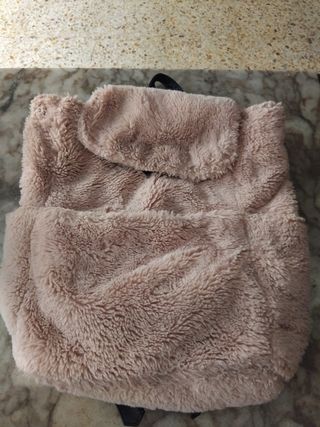 Mochila peluche beige/rosa