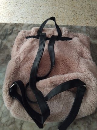 Mochila peluche beige/rosa