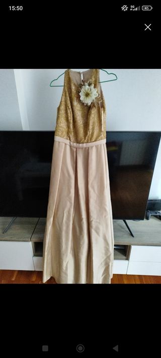 Vestido de fiesta beige y dorado
