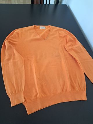 Jersey Massimo Dutti cuello pico naranja caballero