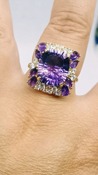 Anillo Amatista Natural Plata 925 laminado Oro 18k