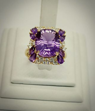 Anillo Amatista Natural Plata 925 laminado Oro 18k