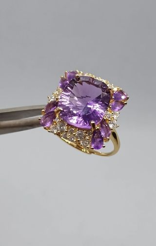 Anillo Amatista Natural Plata 925 laminado Oro 18k