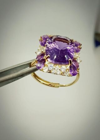 Anillo Amatista Natural Plata 925 laminado Oro 18k
