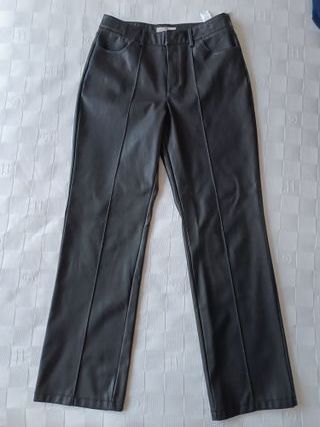 Pantalón polipiel mujer pata ancha negro