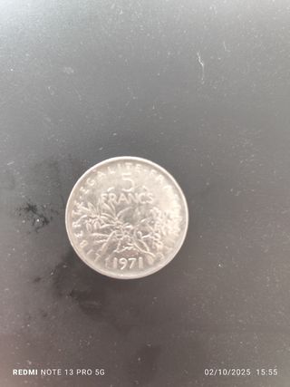 Moneda 5 Francos Franceses 1971