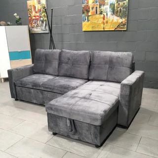 Sofá Cama Gris Terciopelo