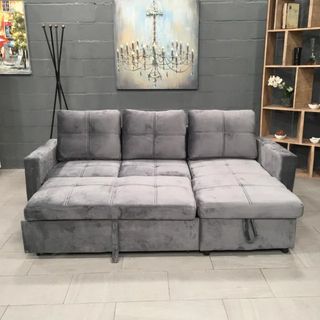 Sofá Cama Gris Terciopelo