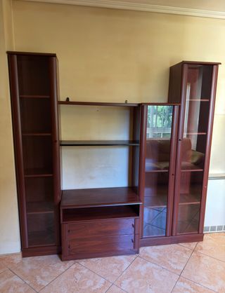 Mueble salón TV madera y cristal