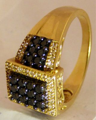 Anillo Oro 14k Negro Diamantes