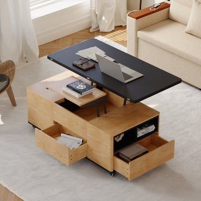 Mesa de centro elevable multifuncional con 3 cajon