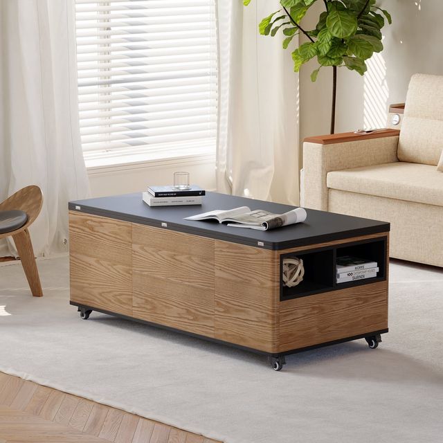 Mesa de centro elevable multifuncional con 3 cajon