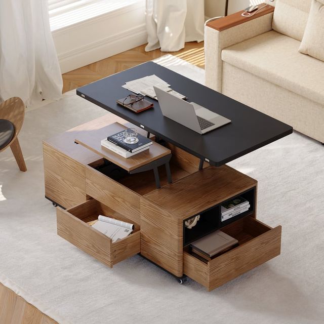 Mesa de centro elevable multifuncional con 3 cajon