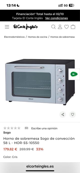 Horno sobremesa Sogo 58L Convección HOR-SS-10550