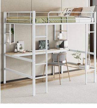 Cama litera con escritorio madera y metal