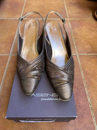 Zapatos Asensio Mujer Fiesta Tacón Fino 38 Bronce